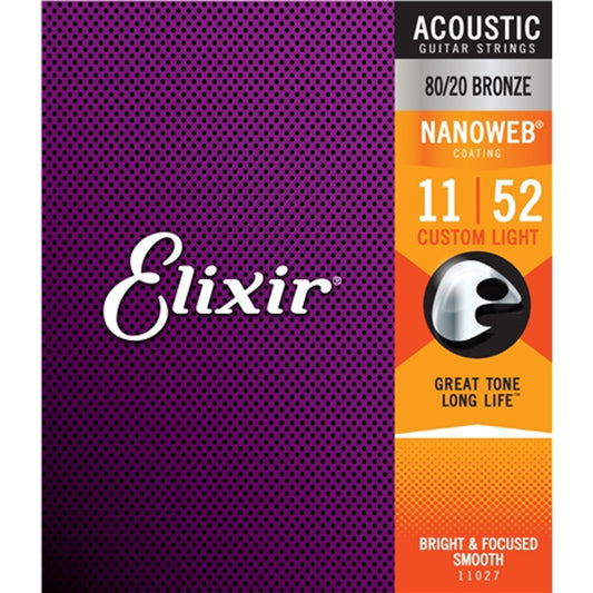 Elixir Nanoweb 80/20 Bronze Acoustic String Set - 11-52 - Custom Light