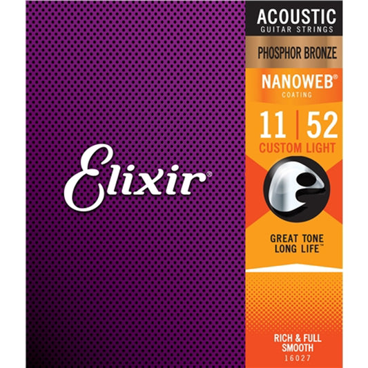 Elixir Nanoweb Phosphor Bronze Acoustic String Set - 11-52 - Custom Light