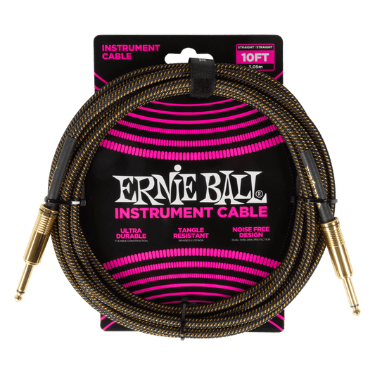 Ernie Ball 10ft Braided Straight / Straight Instrument Cable - (Pay Dirt)
