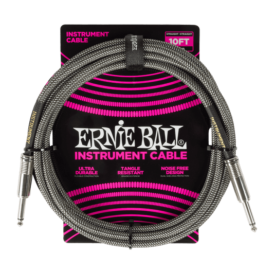Ernie Ball 10ft Braided Straight / Straight Instrument Cable - (Silver Fox)