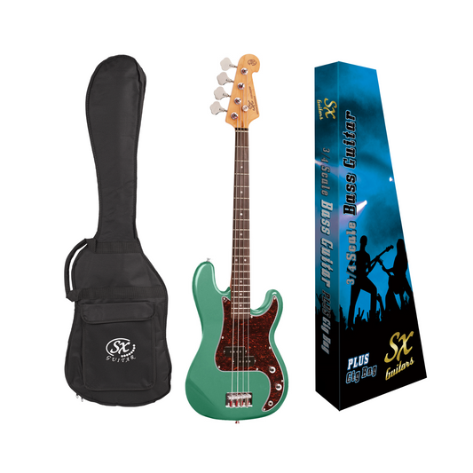 SX 3/4 Size Bass Guitar w/ Gig Bag – Vintage Green
