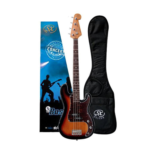 SX 3/4 Size Bass Guitar w/ Gig Bag – 3 Tone Sunburst
