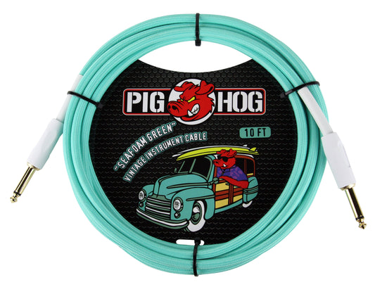 Pig Hog 10ft Instrument Cable (Straight angle) - Seafoam Green