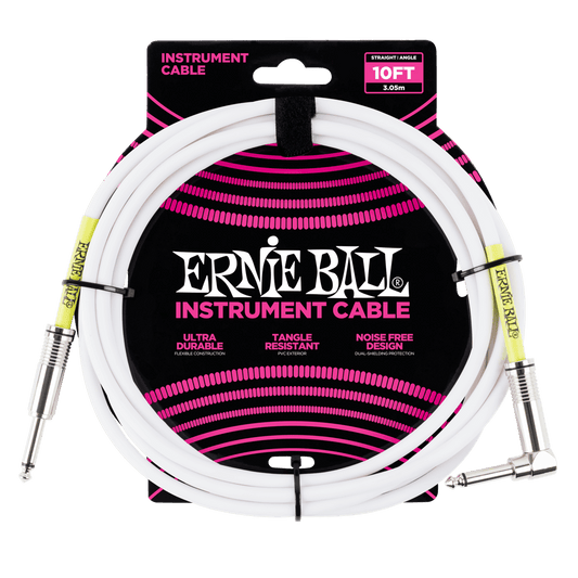 Ernie Ball 10ft Straight / Angle Instrument Cable - White