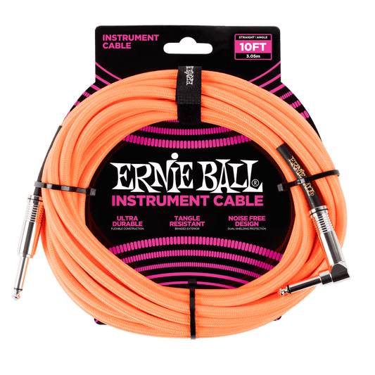 Ernie Ball 10ft Braided Straight / Angled Instrument Cable - Neon Orange
