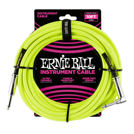 Ernie Ball 10ft Braided Straight / Angled Instrument Cable - Neon Yellow