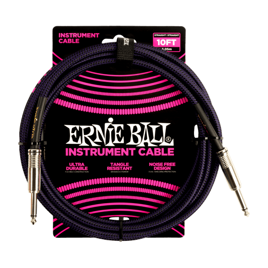 Ernie Ball 10ft Braided Straight / Angled Instrument Cable - (Purple/Black)
