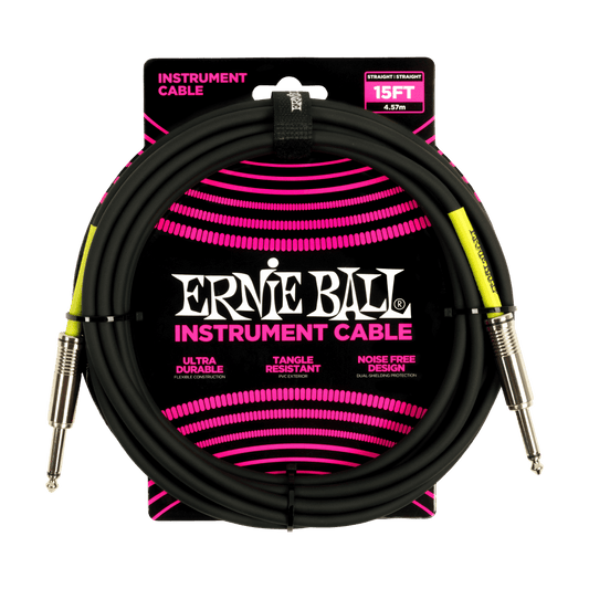 Ernie Ball 15ft Straight / Straight Instrument Cable - Black