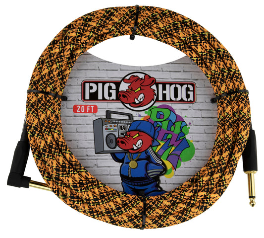 Pig Hog 20ft Instrument Cable (Right angle) - Orange Graffiti